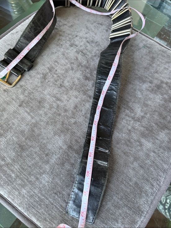Black Elastic Waist Belt with Gold-Tone Bar Accents